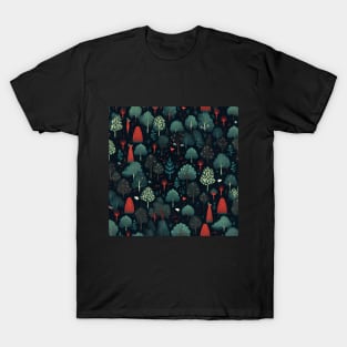 pattern with trees in a dark forest, botanical texture T-Shirt